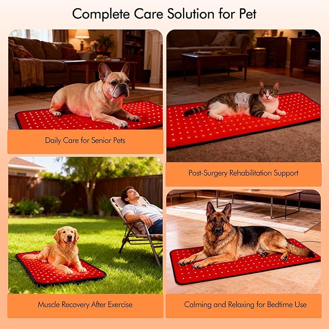 31.5 x11.8in Red Light Therapy for Dogs Mat with 240 LEDs, Dog Red Light Therapy Pad, 5-Stage Brightness,10Hz/40Hz Pulsed Modes for Joint & Muscle Comfort, Portable Pet Red Light Therapy for Home Use