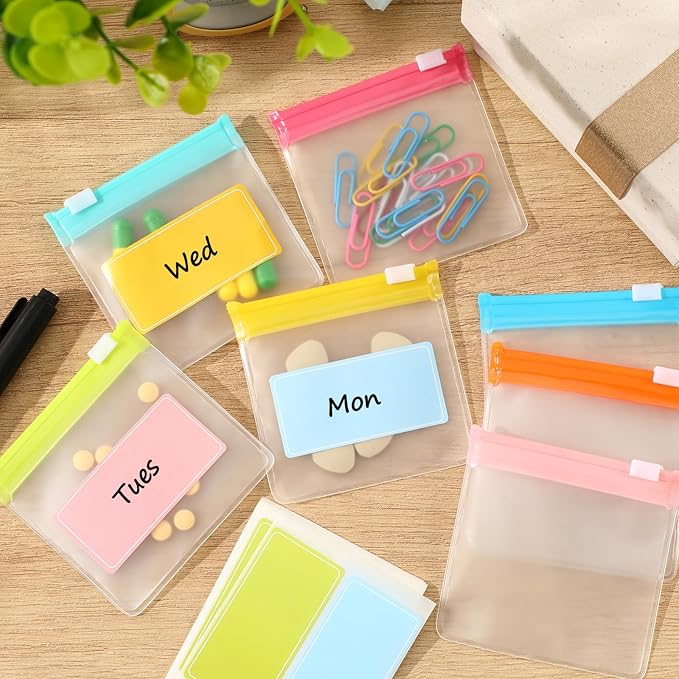 MARFOREVER 25 PCS Pill Pouch Bags Reusable Medicine Organizer Travel Pill Container Storage Pill Case with Slide Lock 14 pcs Plastic Pill Bags 10 pcs Sheets Labels and A Marker