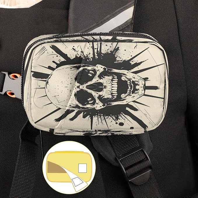Vintage Gothic Skeleton Travel Pill Organizer Box Weekly Portable Pill Case Daily Pills 7 Day Small Birth Control Pills Container Removable Compartments for Medicine Vitamins Fish Oil