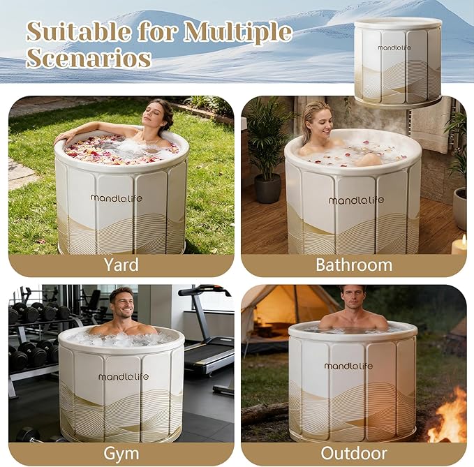 Portable Bathtub for Adults, Collapsible Freestanding Bathtub for Shower, Hot Ice Bath Tubs with Thickened Multi-layer Material to Keep Temperature, Indoor Outdoor Soaking Tub (XL 31.5" L x 25.6" H)