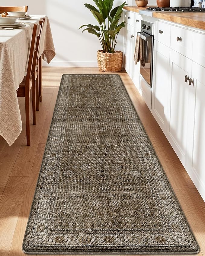 LUMI 2025 Upgraded Anti Fatigue Cushioned Kitchen Mat for Floor, Non-Slip Comfort PVC Padded Mats with Faux Leather Surface for Desk Office, Sink, Laundry, 24"x59"
