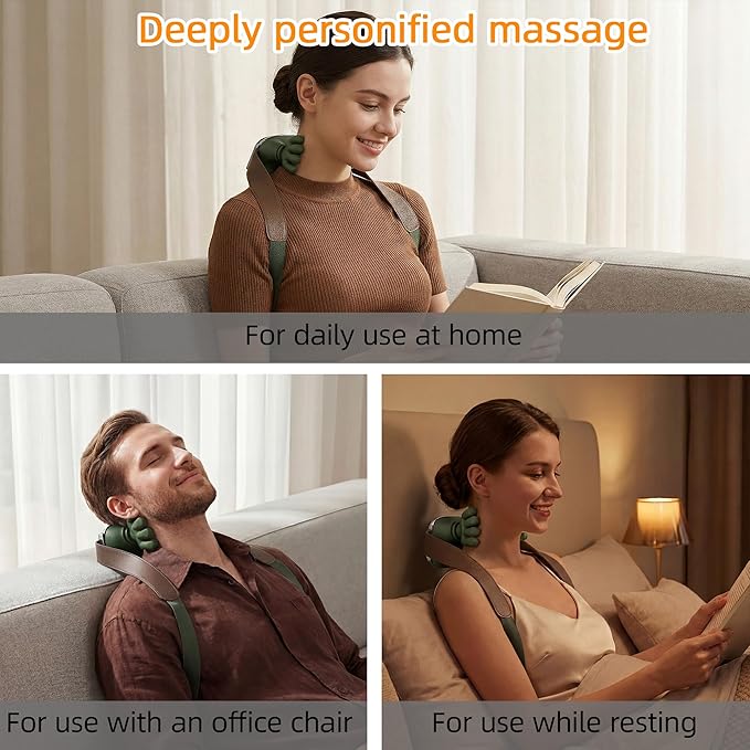 Imitated Heated Massager, Portable Shiatsu Neck and Back Massager, Electric Deep Tissue 4D Kneading Massage, Simulated Human Hand Design for Pain Relief and Muscle Relax, Rechargeable