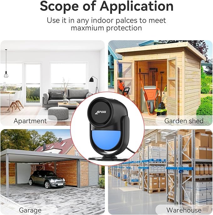 CPVAN WiFi Motion Sensor Alarm, 125dB Wireless DIY Smart PIR Motion Detector with 4 Door/Window Sensors for Home Security System - On Spot Alarm & APP Alert, Black