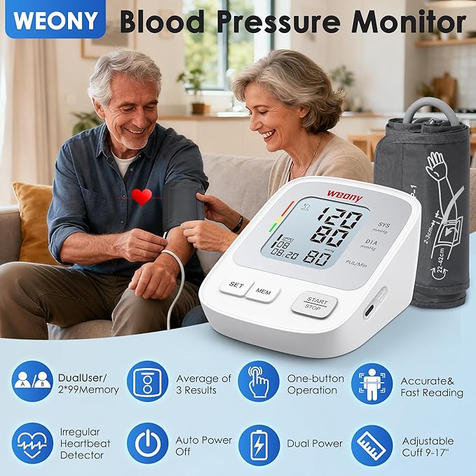 Blood Pressure Monitors for Home Use FSA&HSA Eligible Adjustable Blood Pressure Cuff Arm 9-17in,2 * 99 Memories Digital Arm Blood Pressure Machine,Large BP Cuff Automatic Upper Arm with USB