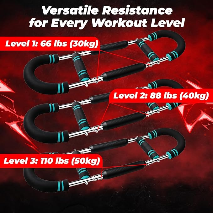 Twister Arm Trainer Chest Workout Equipment - 66-110lbs Adjustable Resistance Upper Body Muscle Strength Builder Clip Exerciser for Men - Home Gym Wrist Exercise Pectoral Strengthener Bar