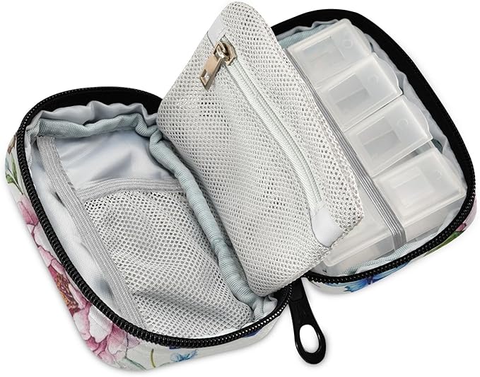 Travel Pill Case Flowers and Birds Weekly Small Pill Box 7 Day Pill Box Pill Organizer Bag