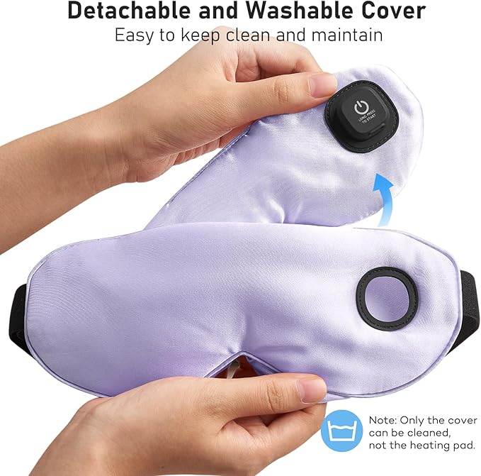 LitBear Heated Eye Mask, Silk Cordless Warm Eye Compress for Dry Eyes, Light Blocking Heat Eye Mask for Women Men, Soft Eye Heating Pad for Dry Eyes, Travel, Rechargeable, Washable Cover (Purple)