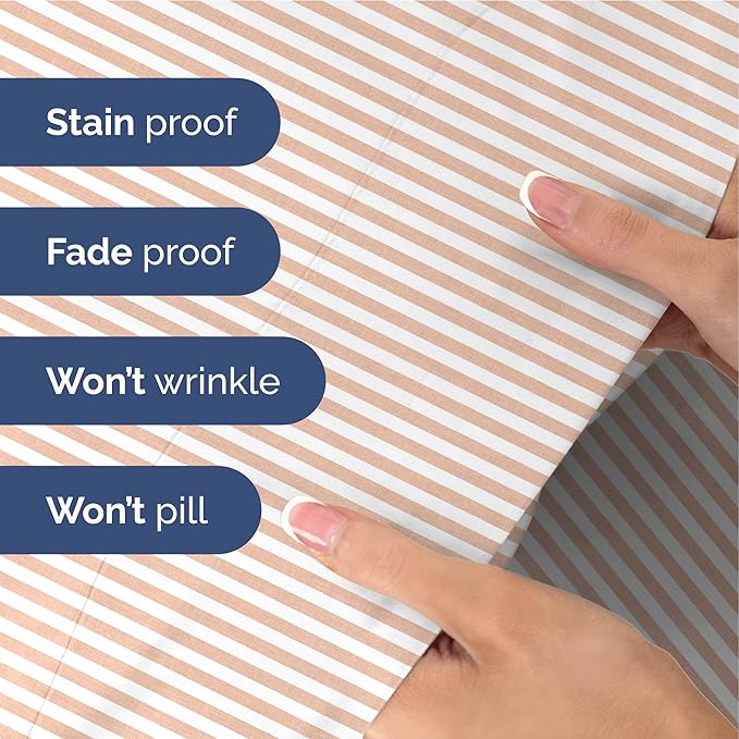 CGK Unlimited Full Size 4 Piece Sheet Set - Extra Soft, Breathable & Cooling - Hotel Luxury Durable Bed Sheets for Women & Men - Deep Pockets, Easy-Fit & Wrinkle-Free - Blush Stripes Oeko-Tex