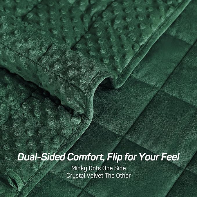 Weighted Blanket 15lbs for Adults, Ultra Soft Minky Dot Heavy Blankets for Sleep, Breathable Washable Throw Blanket with Glass Beads, 48"x72" Twin Size, Dark Green