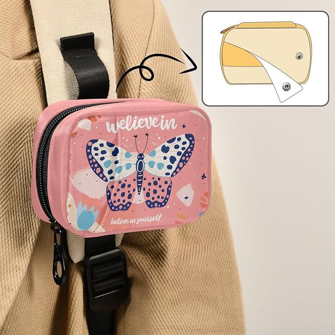 Pink Butterfly Daily Vitamin Medicine Organizer Travel Pill Organizer Daily Medicine Container Twill Pill Case Bag
