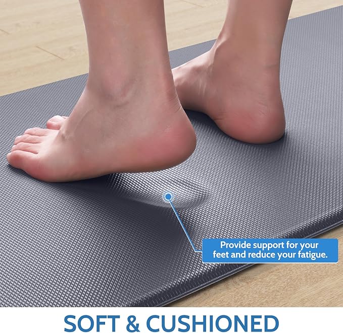 StepLively Kitchen Mat, 2 PCS Kitchen Rugs, Cushioned Kitchen Mats for Floor, Anti Fatigue Kitchen Rug Set, Non-Skid Standing Mat for Kitchen, Office, Sink, 17.3"x30"+17.3"x70", Grey
