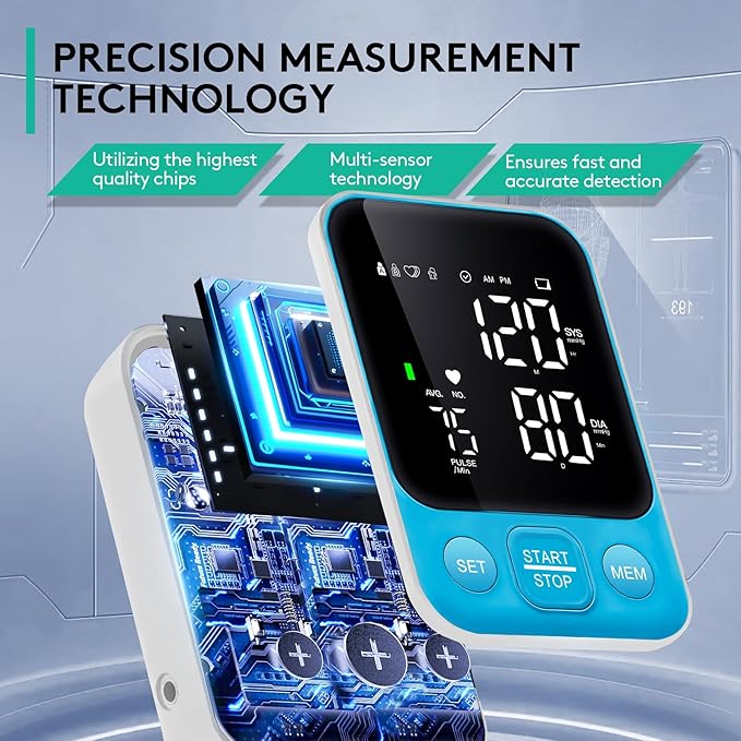 Blood Pressure Monitor Upper Arm Monitors for Home Use BP Machine with 2x120 Reading Memory Adjustable Arm Cuff 8.7"-15.7" Large Display with LED Background Light Storage Bag Light Blue
