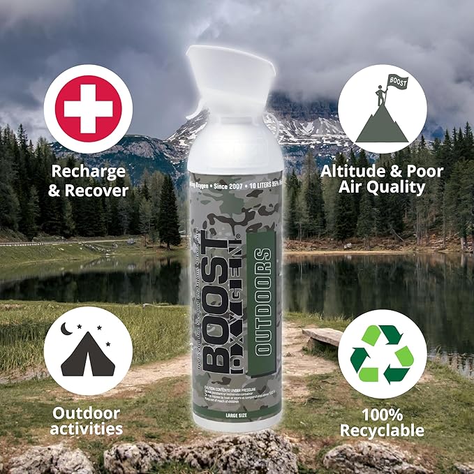 Boost Oxygen Large Outdoors Natural Aroma 10 Liter Canister | Respiratory Support for Aerobic Recovery, Altitude, Performance and Health (4 Pack)