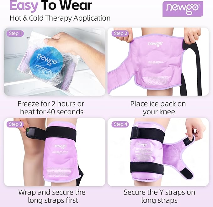 NEWGO Ice Pack for Knee Replacement Surgery, Reusable Gel Cold Pack Wrap Around Entire Knee Ice Pack Wrap for Injuries, Meniscus Tear, ACL, Swelling - Purple