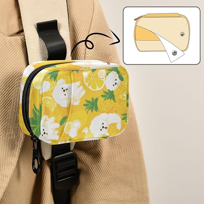 Poodle and Lemon Yellow Travel Pill Organizer Case Box Container Weekly Portable Vitamin Medicine Holder Storage Bag with Zipper Removable