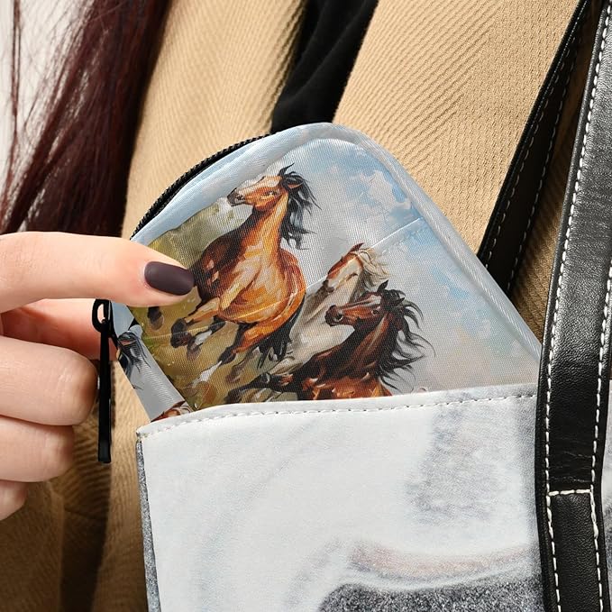Fustylead Horses Galloping on The Grassland Oil Painting Pill Organizer Case with Zipper 2 Times A Day for Vitamin and Supplement, 7 Day Travel Organizer Medicine Case