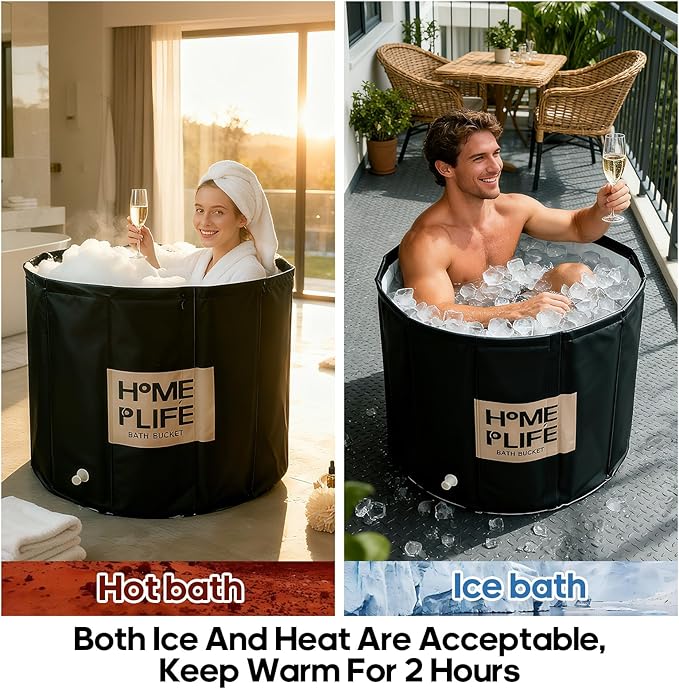 Portable Bath Tub for Adults - Large 88 Gal Foldable Soaking Bathtub for Hot SPA and Ice Bath, Ideal for Fast Muscle Recovery, Cold Water Therapy - No Installation (Ice/Hot Universal)