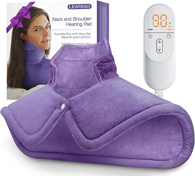 Heating Pad for Neck Shoulders Back, Upgraded PTC+NTC Even Heating, Versatile Electric Heated Neck Wrap for Full-Body Relax, Birthday Gifts for Women Men, Mothers Day Gifts for Mom Wife, Purple