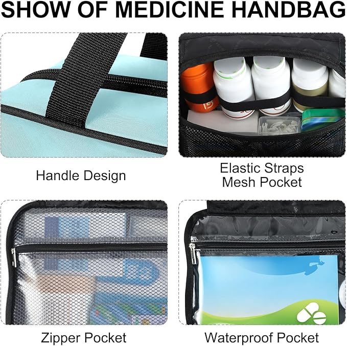 Fustylead Cute Cartoon Zebras and Leaves Empty Travel First Aid Bag Large Home Medication Bag with Zipper for Pills,Vitamin,Fish Oil,Supplements for Women and Men