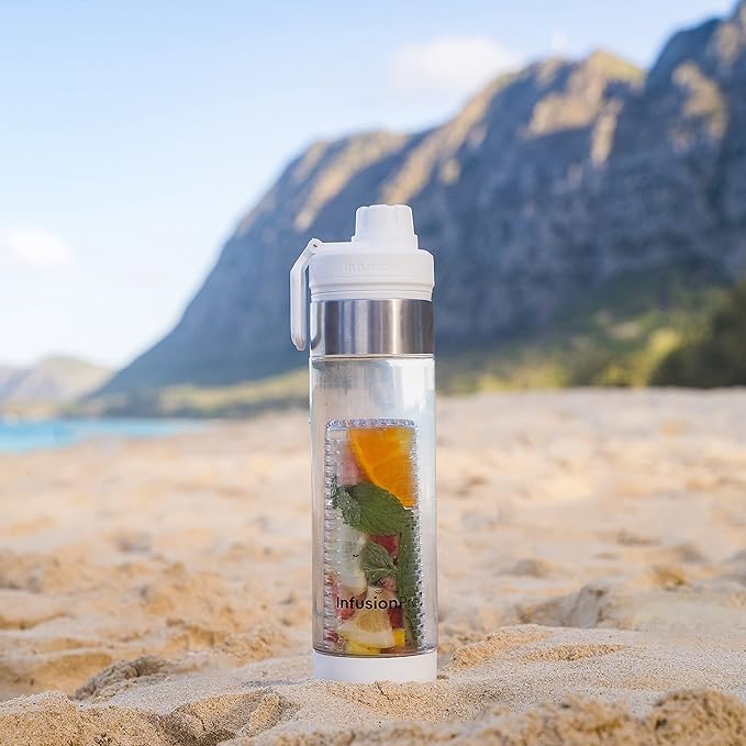 Infusion Pro 24 oz Fruit Infuser Water Bottle with Twist Cap Lid : Insulated Sleeve & Infused Water Recipe eBook : Bottom Loading Water Infuser for More Flavor : Unique Gift Idea (Blue Jade, 1-Pack)