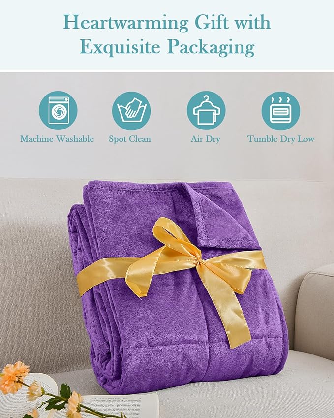Topblan Weighted Blanket Queen Size 15lbs, Adult Weighted Blankets with Soft Warm Fabric for Sleeping and Calming, Adult Heavy Blanket for Sofa Bed, Purple, 60 x 80 inches