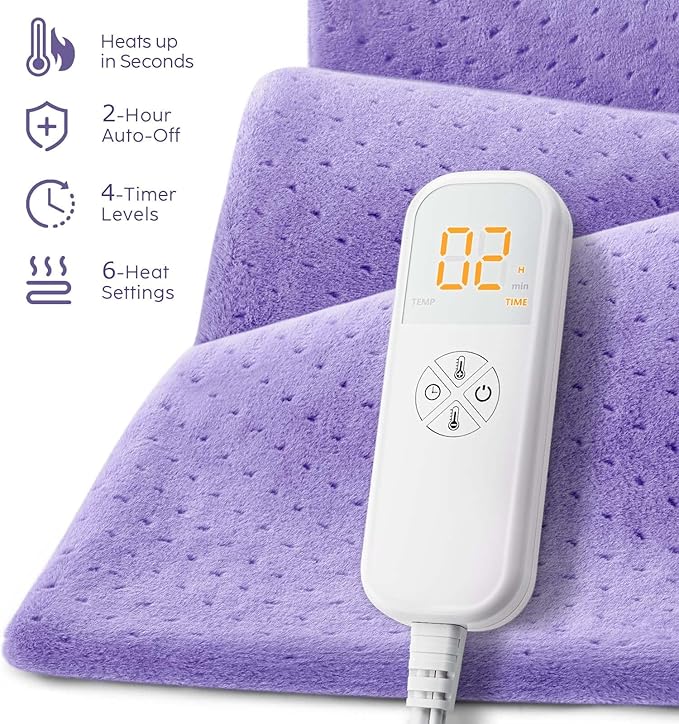 Heating Pad for Back Pain Relief, 33"x17" Electric Heating Pad for Shoulder, Neck, Cramp, Menstrual Pain, Christmas Gifts for Women Men Mom Dad-6 Heat Settings and Auto-Off, Moist/Dry Heat pad, Purple