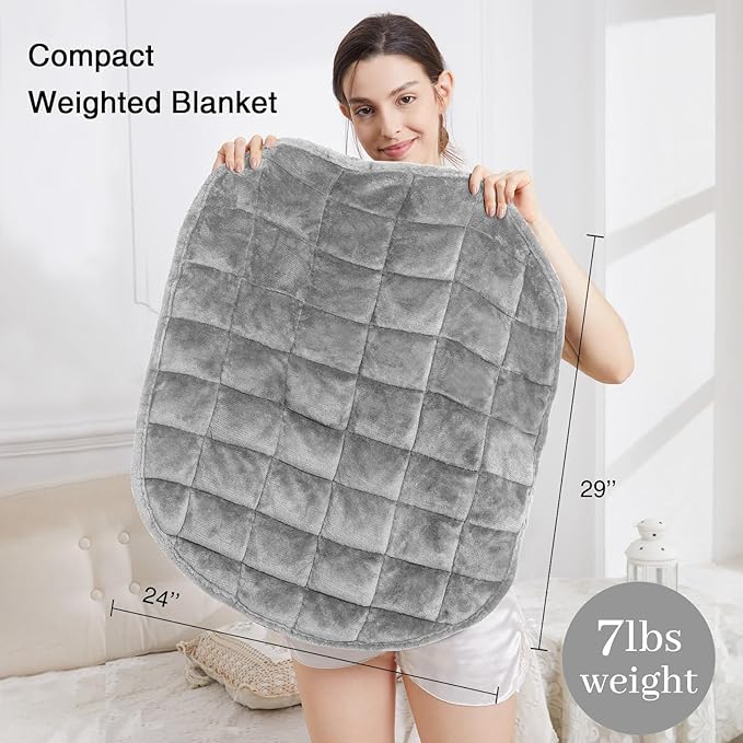 Alomidds Weighted Lap Blanket 7lbs, Cozy Breathable Flannel Weighted Lap Pad for Adults, Small Weighted Blanket for Travel, Couch, Grey, 29" x 24"
