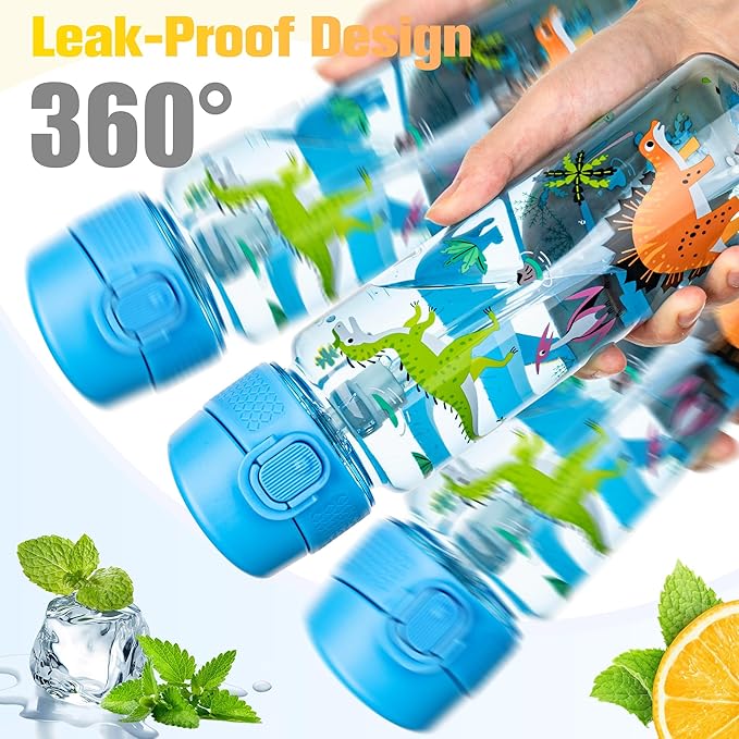 GOPPUS 17oz Kids Water Bottle for School -Straw, Leak-Proof Tritan Sports Bottle Time Marker Reusable for Girls Boys