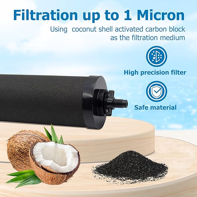 Water Filter Replacement for Berkey® BB9-2 Black Activated Carbon Filters, Compatible with Berkey® Gravity Water Filter System, Pack of 4