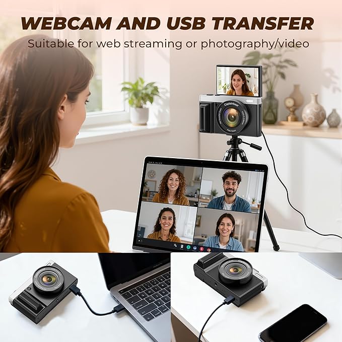 4K Digital Camera,64MP Cameras for Photography with 16X Digital Zoom, AutoFocus Vlogging Camera for YouTube, 3" 180°Flip Screen Compact Travel Camera, Anti-Shake 4K Video Cameras