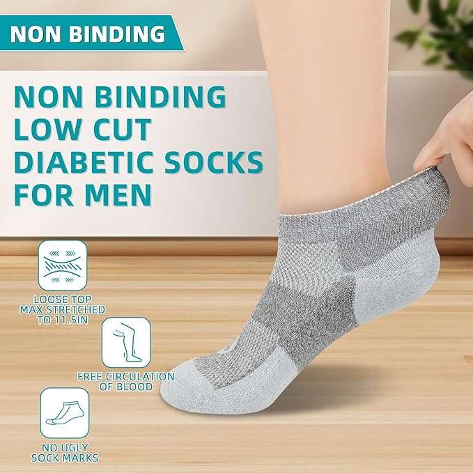 Diabetic Socks for Men,4 & 6 Pairs Low Cut Bamboo Viscose Wide Mens Diabetic Socks Size 9-11 10-13
