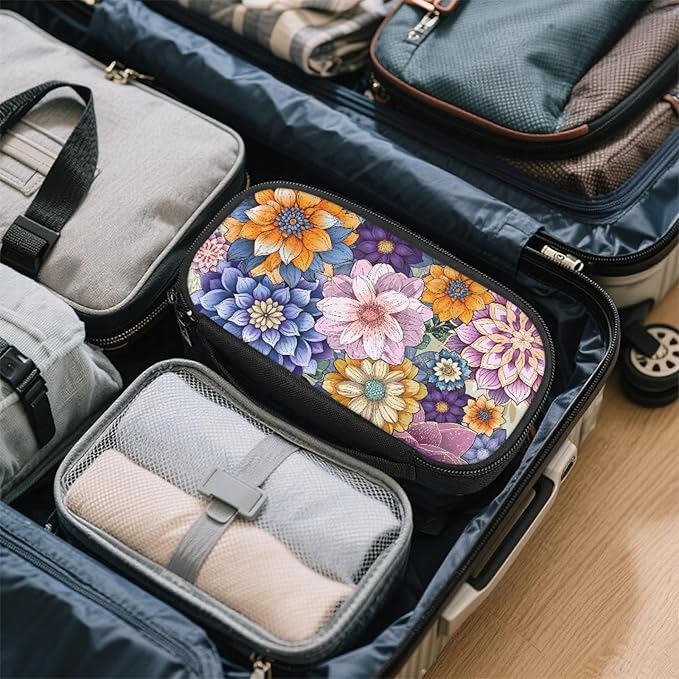 Bohemian Flower Diabetic Supplies Bag Carrying Case Organizer For Diabetes Testing Kit, Blood Glucose Monitor Kit with Meter, Blood Sugar Test Strips, Lancets, Lancing Device, Alcohol Wipe