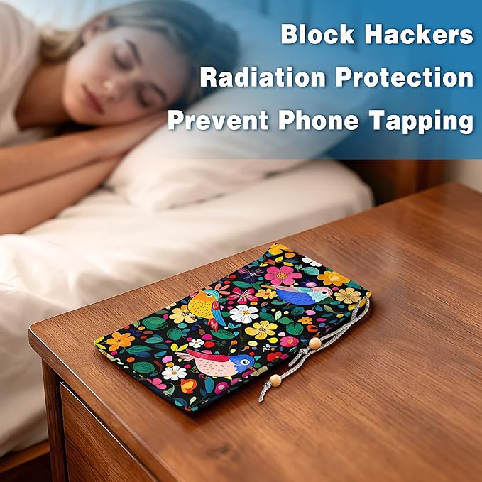 EMF Shield Sleeve for Cell Phone Reduce Signal Anti-EMP Pouch Against Radiation, EMF, 5G, RFID Blocking 4x8 Inch Flower Bird Phone Sleeve Bags
