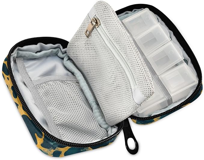 Pill Box Leopard Print 7 Day Pill Case Travel Pill Organizer Bag with Zipper Portable Weekly Vitamin Medicine Supplement Holder Pouch Bag