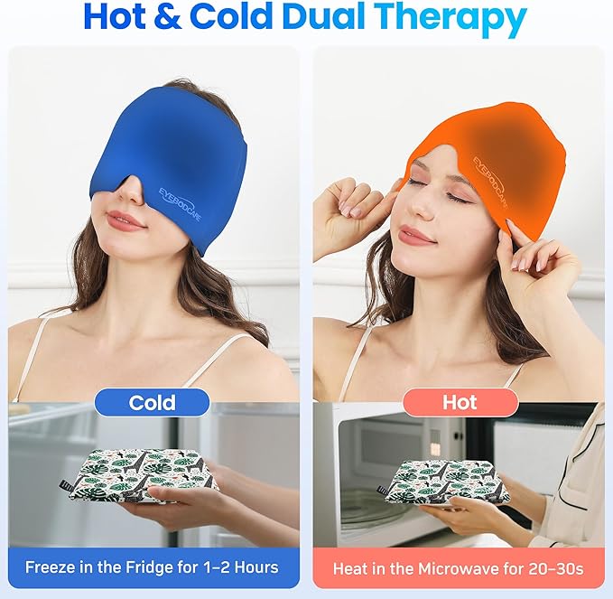 Migraine Relief Cap, Reusable Headache Relief Cap with Hot & Cold Therapy, Soothing Headache Hat, Odorless Gel Ice Head Wrap for Tension, Stress, Sinus & Headache, Rainforest Style, 1Pc