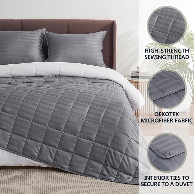 Weighted Blanket Queen Size (60"x80" 12lbs),Ultra Soft and Cozy Cooling Weighted Blanket Queen Size for Adult,Heavy Blanket with Machine Washable Soft Blanket, Stripe Grey