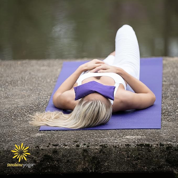 Sunshine Yoga 4-Pack Unscented Sateen Eye Pillows, Low-Luster, 9’’ x 4’’ Flaxseed Weighted Eye Mask for Sleeping, Hot or Cold Therapy for Relaxation, Migraine, and Headache, Purple