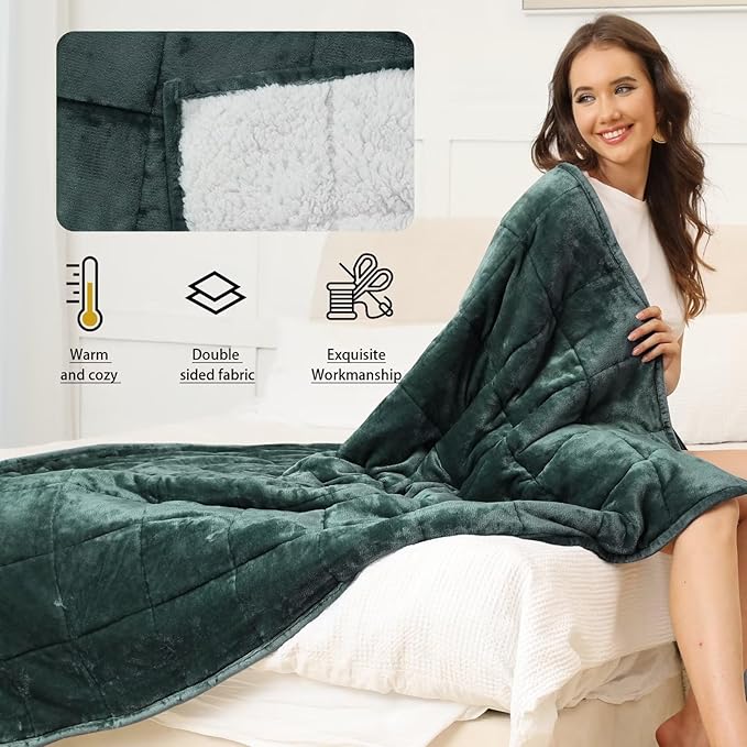 Alomidds Weighted Blanket for Adults, Twin Size 12 lbs Weighted Blankets,Heavy Blanket with Reversible Soft Shiny Fleece and Cozy Warm Sherpa for Couch Bed, 48 x 72 inches,Green