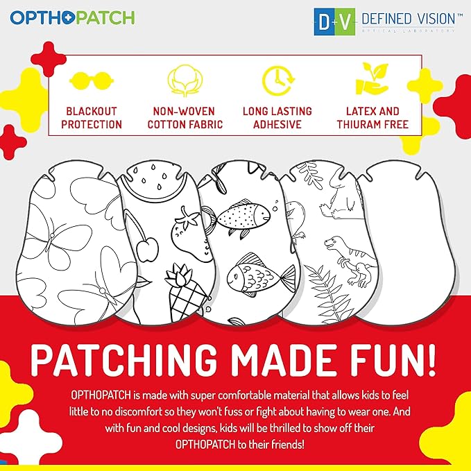 Opthopatch Eye Patches for Kids - Extra Sensitive Adhesive - Color Your Own Patch - 70 Count + 2 Reward Charts