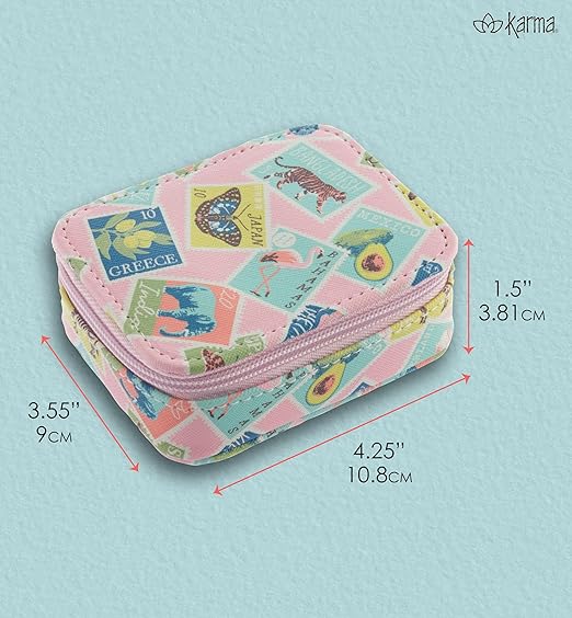 Karma, Travel Pill Case, Weekly Travel Pill Organizer, Removable 8-Compartment Pill Box, Travel Pill Medicine Organizer, Stamps