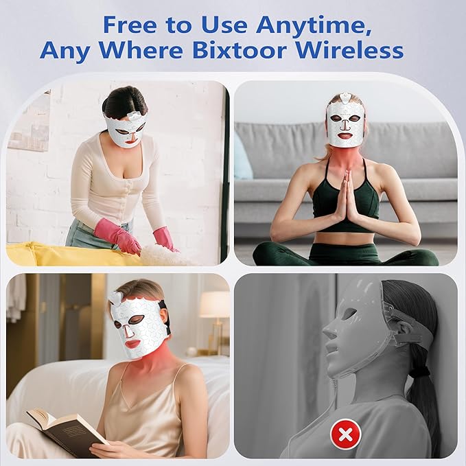 Red Light Therapy Mask, 7 Colors Red Light Therapy for Face, Portable Rechargeable LED Face Mask Light Therapy for Reduce Wrinkles, Skincare at Home and Travel, White