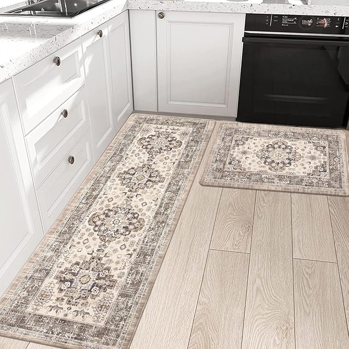 Pauwer Anti Fatigue Kitchen Mat Set of 2 Non Slip Kitchen Mats for Floor Cushioned Kitchen Rugs Comfort Standing Mat Farmhouse Waterproof PVC Foam Kitchen Floor Mat Runner