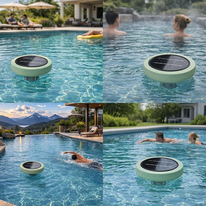 Solar Pool Ionizer for Above Ground, Floating Copper Pool Cleaner Purifier Cuts Chlorine by 85% Works for Pools Up to 40,000 Gal, Swimming Pools Water Cleaner for in-ground Pools and spas (Green)