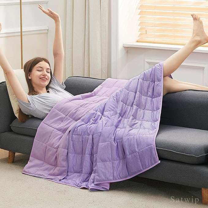 Satwip Cooling Weighted Blanket 15 lbs Cool Moire Jersey Bed Blanket Twin Size for Hot Sleeper with Soft Breathable Sanded, 48 x 72 inches, Purple