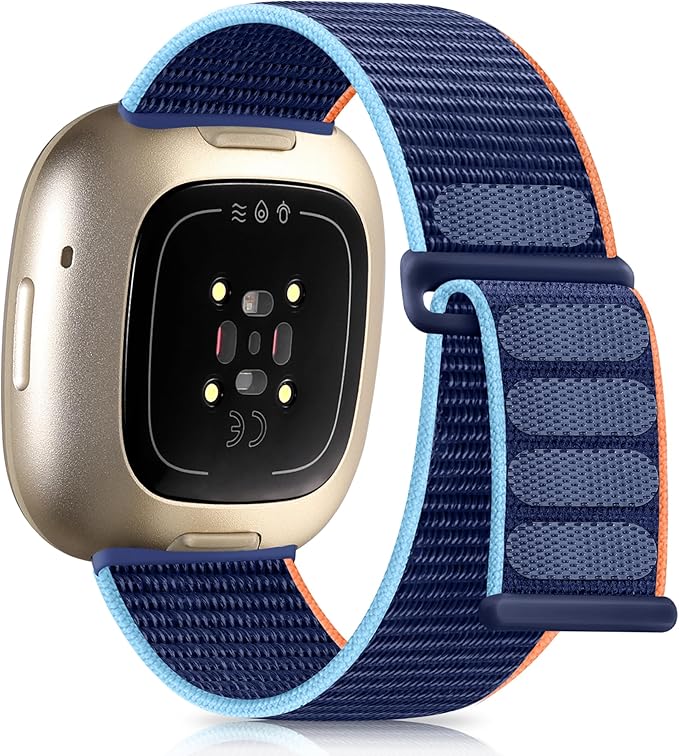 Nylon Sport Loop Band Compatible with Fitbit Sense/Fitbit Versa 3/ Versa 4/ Sense 2 Bands Women Men, Adjustable Stretchy Braided Workouts Replacement Accessories Straps for Versa 4 Bands