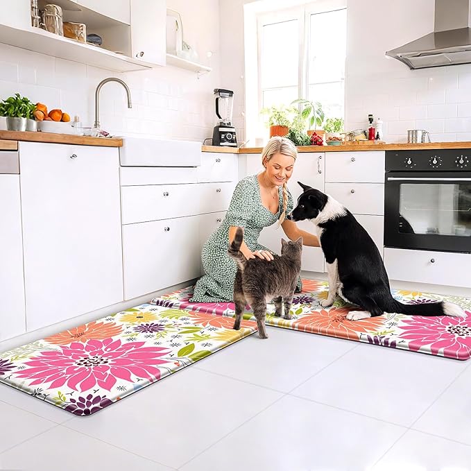 KMAT Kitchen Mat, Heavy Duty Ergonomic Comfort Foam Standing Desk Mat, Cushioned Anti Fatigue Kitchen Rugs for Floor, Waterproof Non-Slip Mats and Rugs Set for Office, Laundry，17.3"x30"+17.3x47