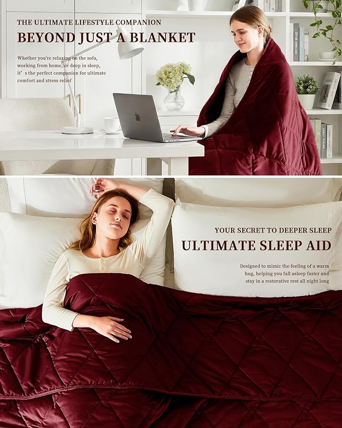 L'AGRATY Queen/King Size Weighted Blanket for Adults 25lbs, 80"x87" — Cooling Breathable Heavy Blanket with Glass for Sleeping Perfect for Hot Sleepers & Couples Machine Washable All-Season Wine Red