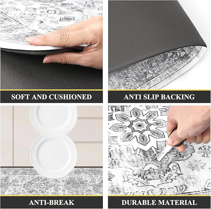 Pauwer Anti Fatigue Kitchen Mat Set of 2 Non Slip Kitchen Mats for Floor Cushioned Kitchen Rugs Comfort Standing Mat Farmhouse Waterproof PVC Foam Kitchen Floor Mat Runner