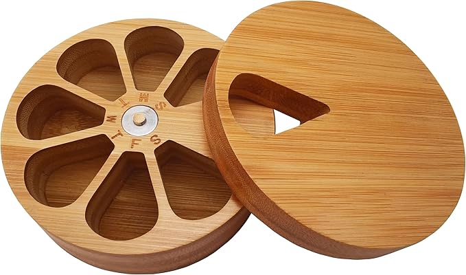 fashciaga Bamboo Wood Daily Weekly Vitamin Medicine Pill Organizer Case Box,Kitchen Salt Spice Cellar Containers,Earring Ring Jewelry Storage Decorative Box (Large)
