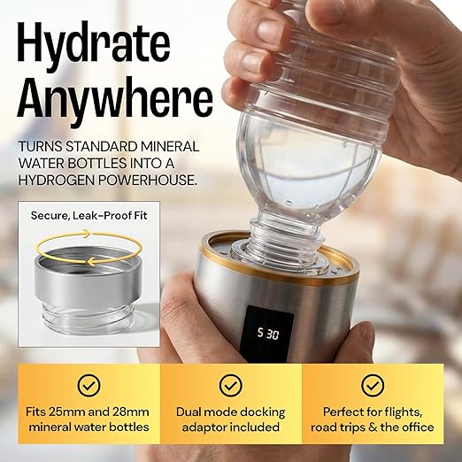 Hydrogen Water Bottle Generator, Up to 6500 PPB Molecular Hydrogen, Independently Lab Tested, SPE/PEM Technology, 12-Hour Retention, 9.5 oz Portable Bottle for Home, Gym, Travel & Office